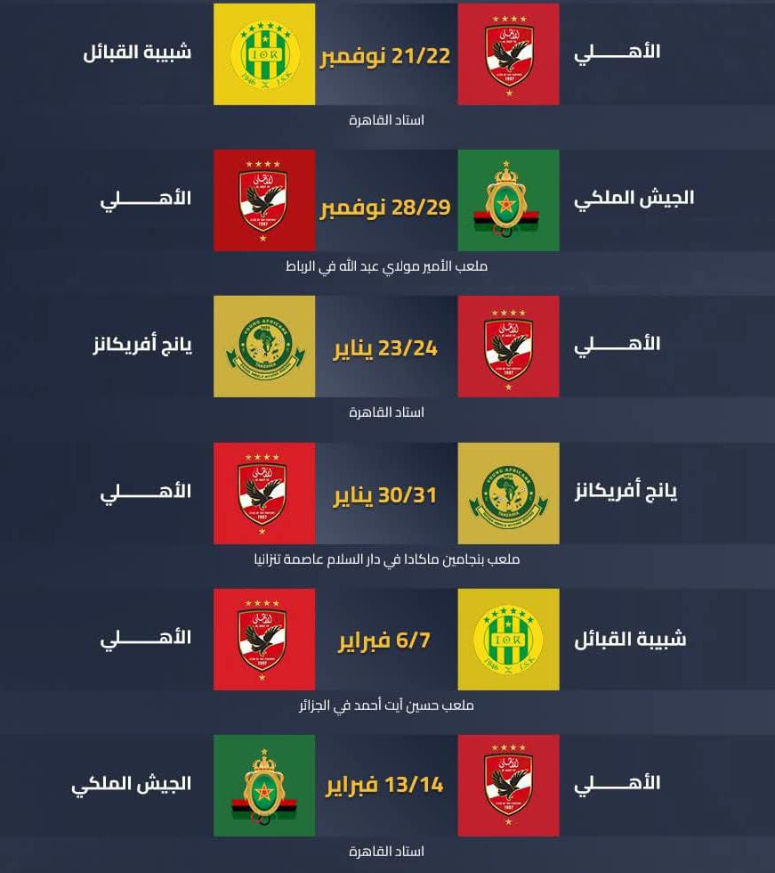 زهرة الخليج نيو .. مواعيد مباريات الاهلي في افريقيا.