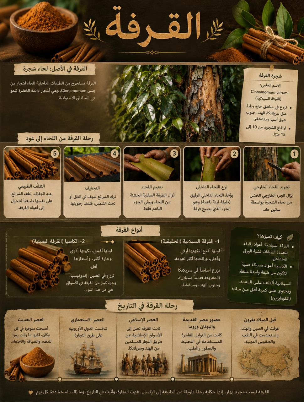 القرفة… الحكاية التي بدأت من لحاء شجرة